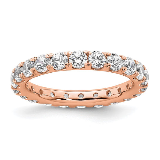 Solid Real 14k Rose Gold Polished U Shared Prong 2ct CZ Eternity Wedding Band Ring