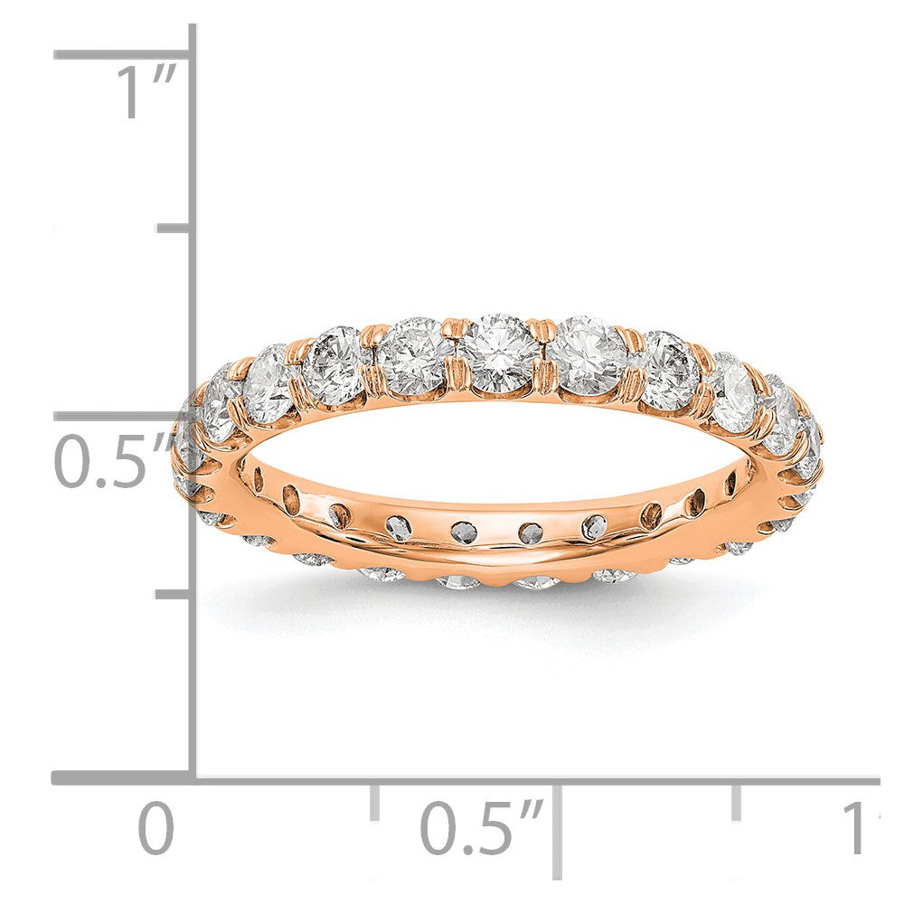 Solid Real 14k Rose Gold Polished U Shared Prong 2ct CZ Eternity Wedding Band Ring