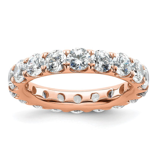 Solid Real 14k Rose Gold Polished U Shared Prong 3ct CZ Eternity Wedding Band Ring