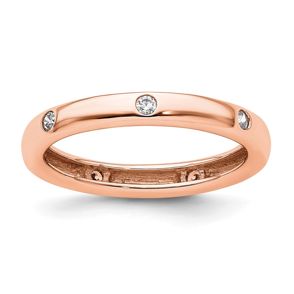 Solid Real 14k Rose Gold 1/10CT Polished Bezel Set CZ Eternity Wedding Band Ring