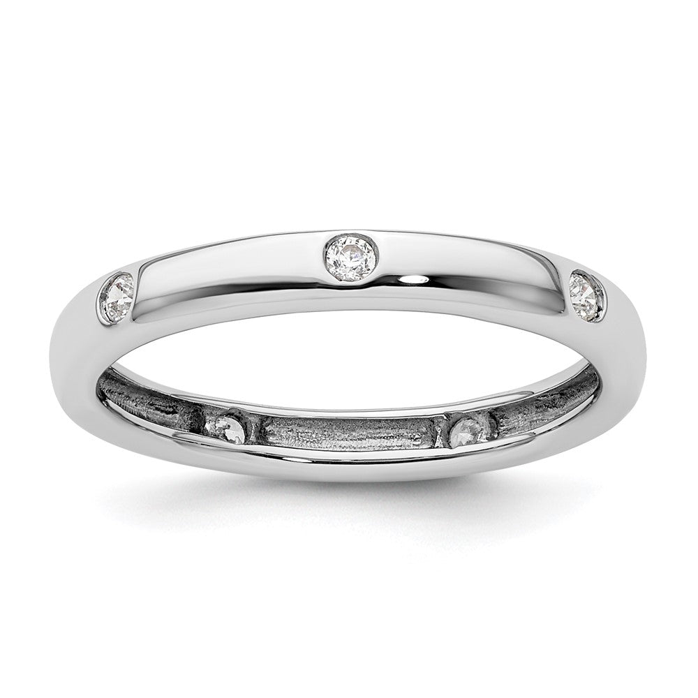 Solid Real 14k White Gold 1/10CT Polished Bezel Set CZ Eternity Wedding Band Ring