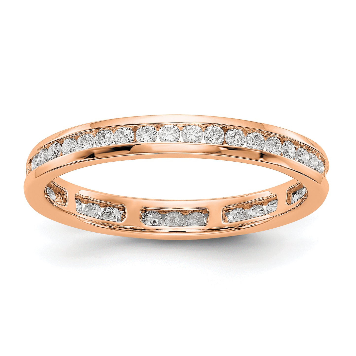 Solid Real 14k Rose Gold Polished 1/2ct Channel Set CZ Eternity Wedding Band Ring