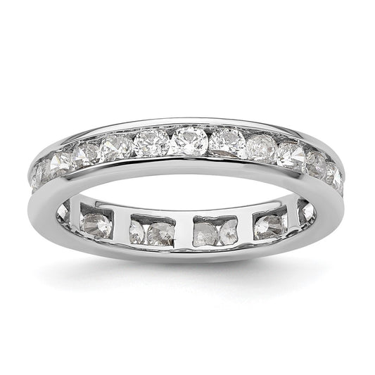 Solid Real 14k White Gold Polished 1ct Channel Set CZ Eternity Wedding Band Ring