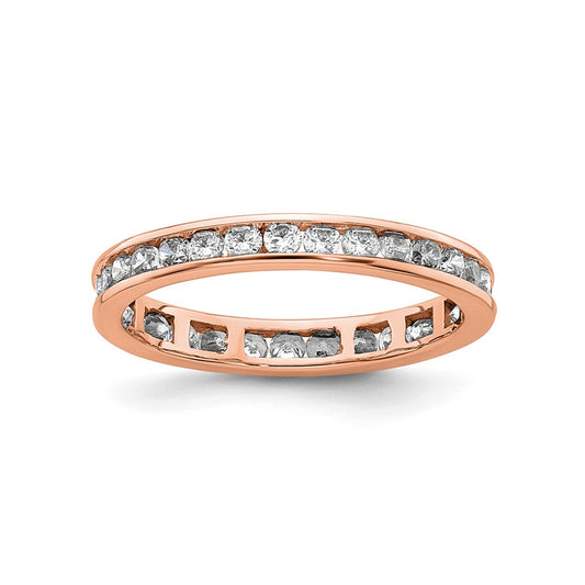 Solid Real 14k Rose Gold Polished 1ct Channel Set CZ Eternity Wedding Band Ring