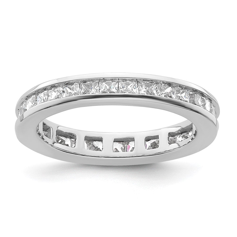 Solid Real 14k White Gold Polished 1ct Princess Channel Set CZ Eternity Wedding Band Ring