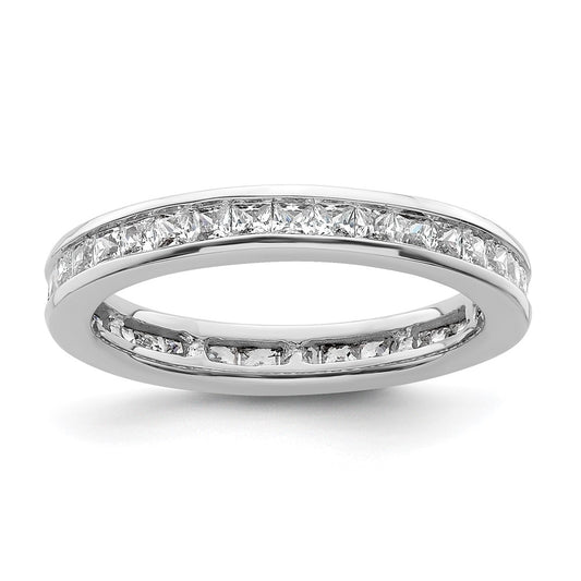 Solid Real 14k White Gold Polished 1ct Princess Channel Set CZ Eternity Wedding Band Ring