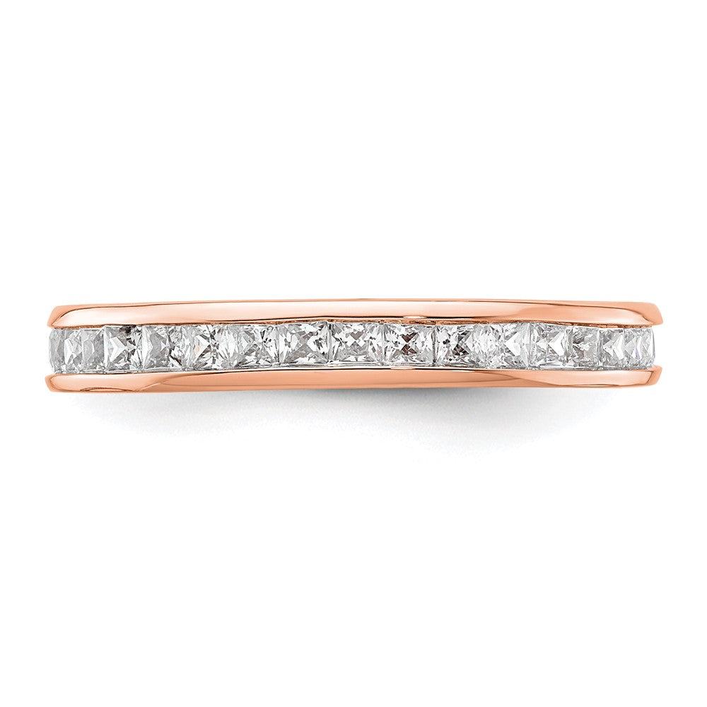 Solid Real 14k Rose Gold Polished 1ct Princess Channel Set CZ Eternity Wedding Band Ring