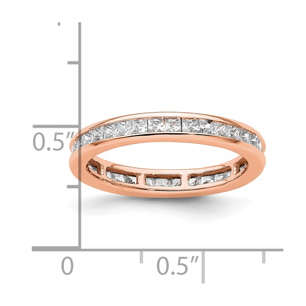 Solid Real 14k Rose Gold Polished 1ct Princess Channel Set CZ Eternity Wedding Band Ring