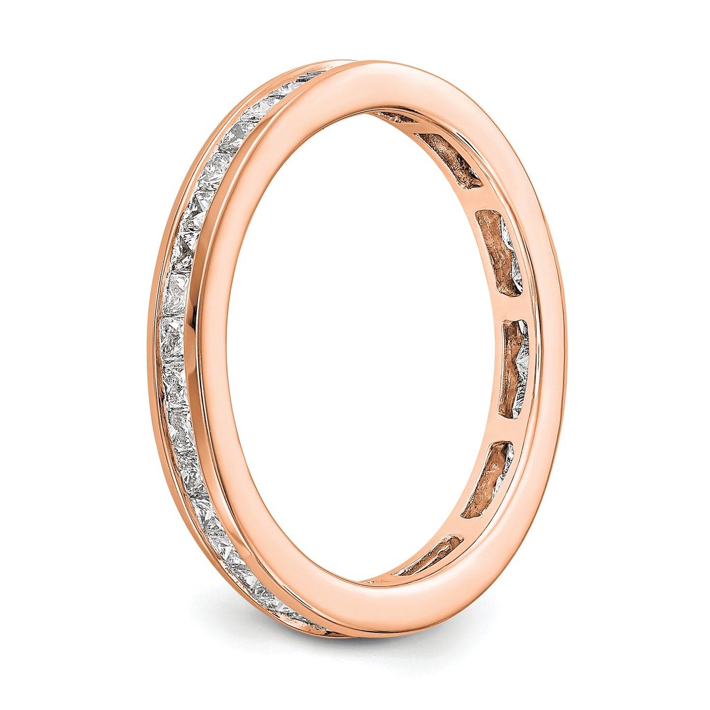 Solid Real 14k Rose Gold Polished 1ct Princess Channel Set CZ Eternity Wedding Band Ring