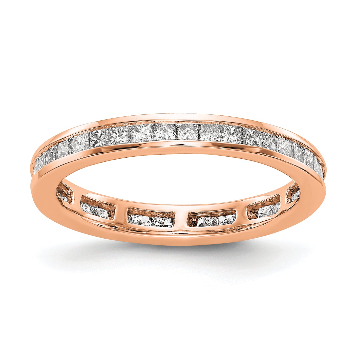 Solid Real 14k Rose Gold Polished 1ct Princess Channel Set CZ Eternity Wedding Band Ring