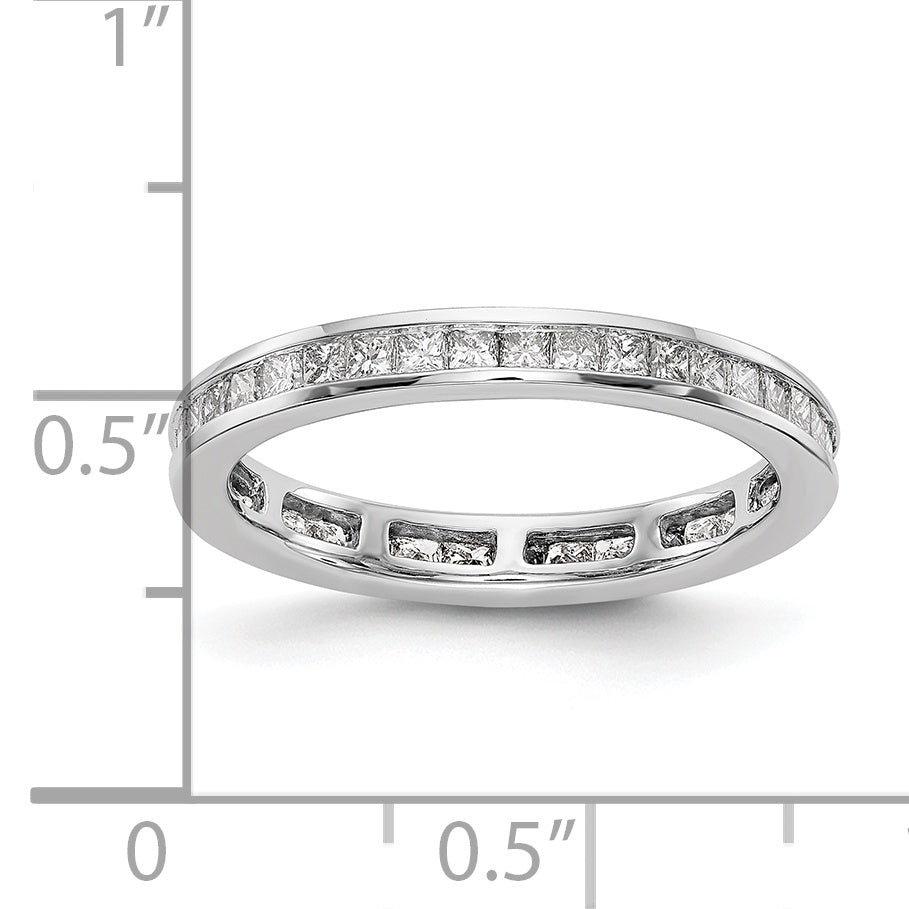 Solid Real 14k White Gold Polished 3ct Princess Channel Set CZ Eternity Wedding Band Ring