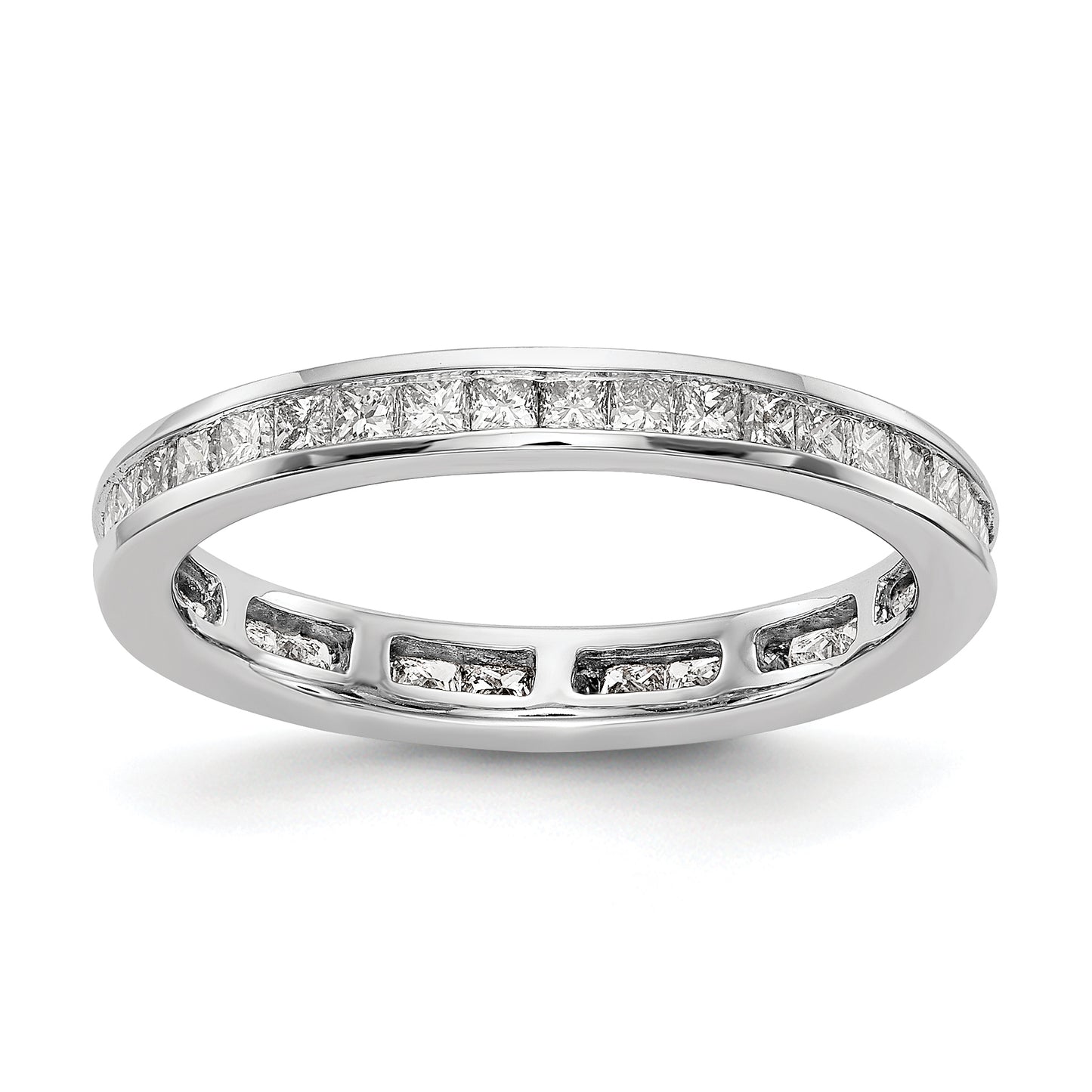 Solid Real 14k White Gold Polished 1ct Princess Channel Set CZ Eternity Wedding Band Ring