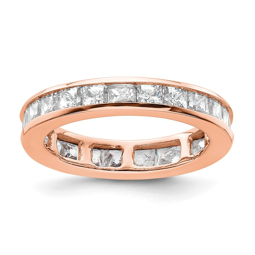 Solid Real 14k Rose Gold Polished 2ct Princess Channel Set CZ Eternity Wedding Band Ring