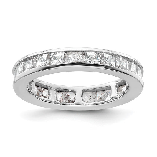 Solid Real 14k White Gold Polished 2ct Princess Channel Set CZ Eternity Wedding Band Ring