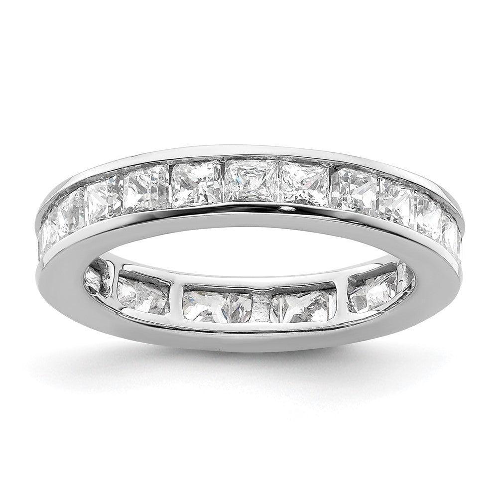 Solid Real 14k White Gold Polished 2ct Princess Channel Set CZ Eternity Wedding Band Ring