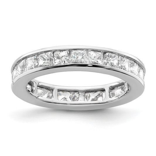 Solid Real 14k White Gold Polished 2ct Princess Channel Set CZ Eternity Wedding Band Ring