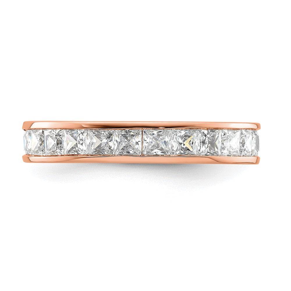 Solid Real 14k Rose Gold Polished 2ct Princess Channel Set CZ Eternity Wedding Band Ring