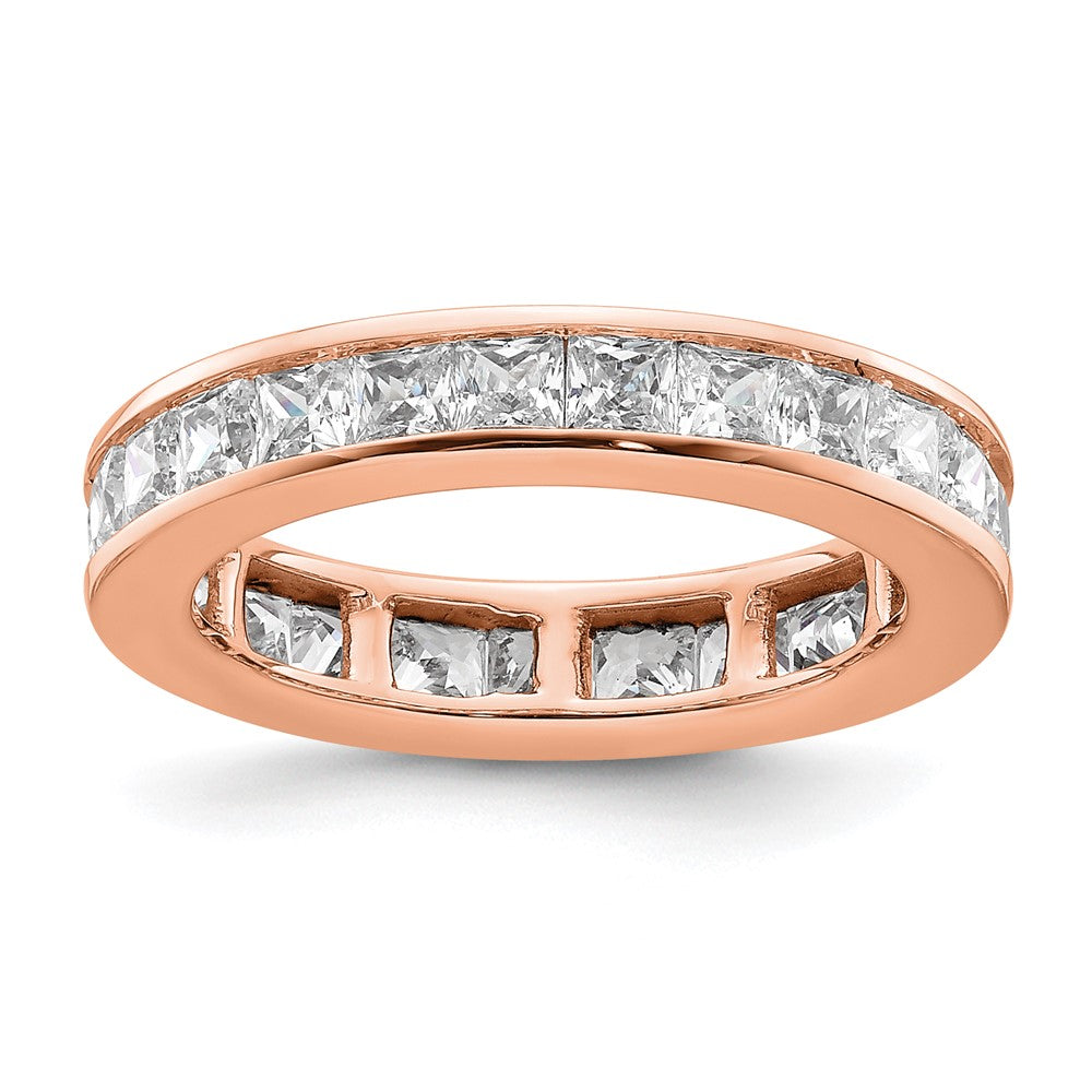 Solid Real 14k Rose Gold Polished 2ct Princess Channel Set CZ Eternity Wedding Band Ring