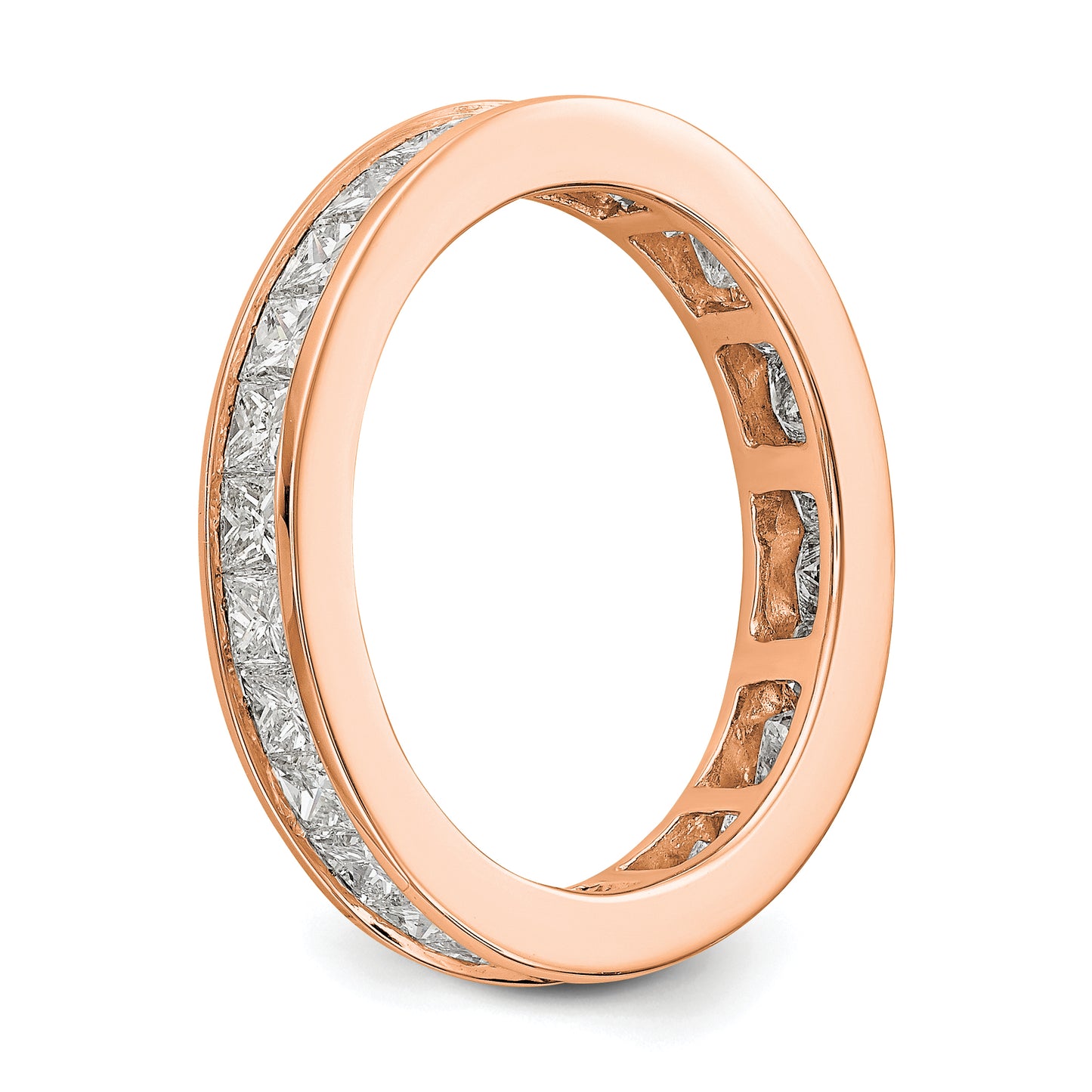 Solid Real 14k Rose Gold Polished 2ct Princess Channel Set CZ Eternity Wedding Band Ring