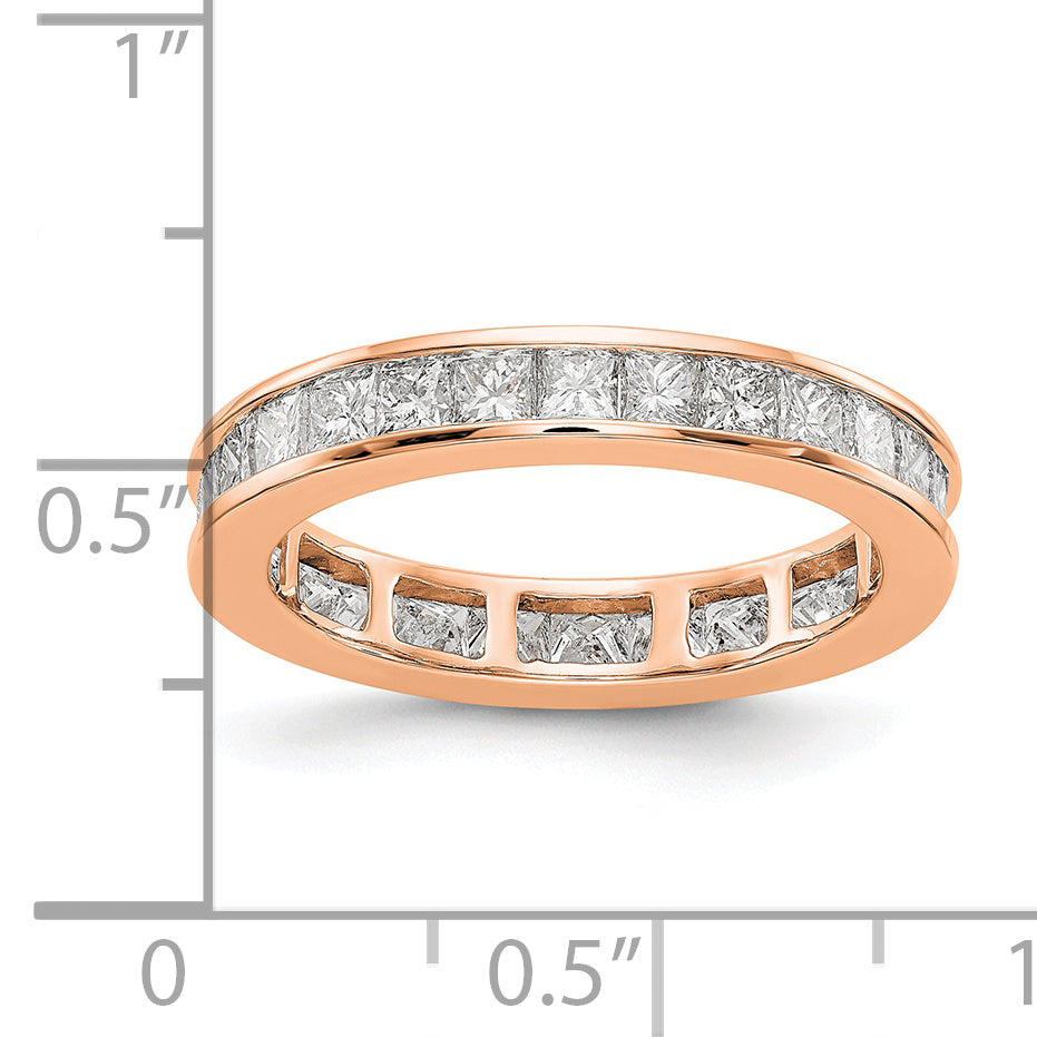 Solid Real 14k Rose Gold Polished 2ct Princess Channel Set CZ Eternity Wedding Band Ring