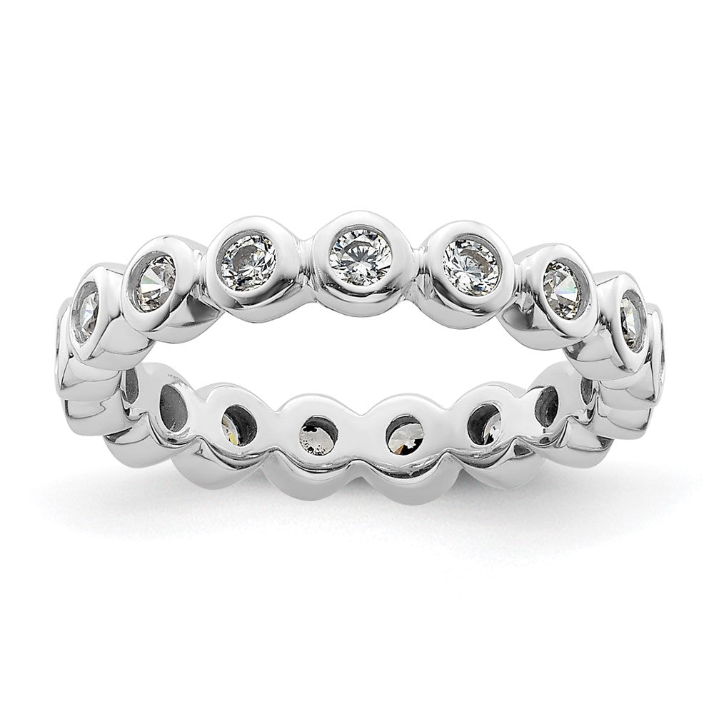 Solid Real 14k White Gold Polished 1/2ct Bezel Set CZ Eternity Wedding Band Ring