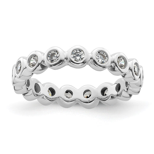 Solid Real 14k White Gold Polished 1/2ct Bezel Set CZ Eternity Wedding Band Ring