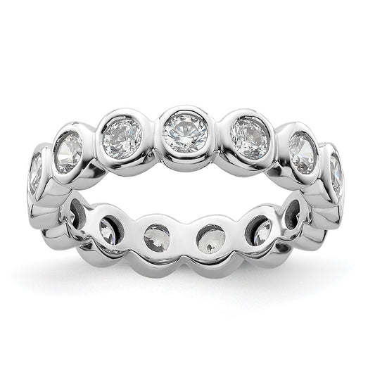 Solid Real 14k White Gold Polished 1ct Bezel Set CZ Eternity Wedding Band Ring