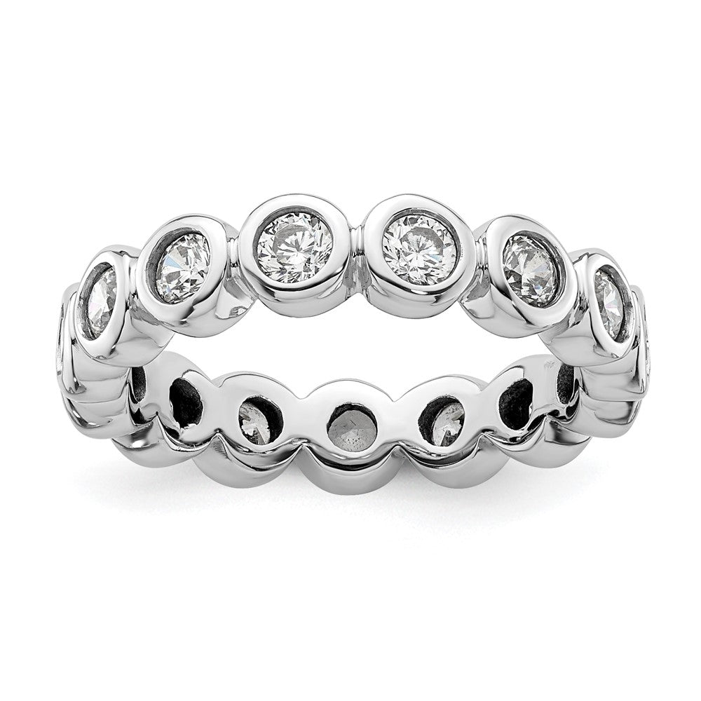 Solid Real 14k White Gold Polished 1ct Bezel Set CZ Eternity Wedding Band Ring