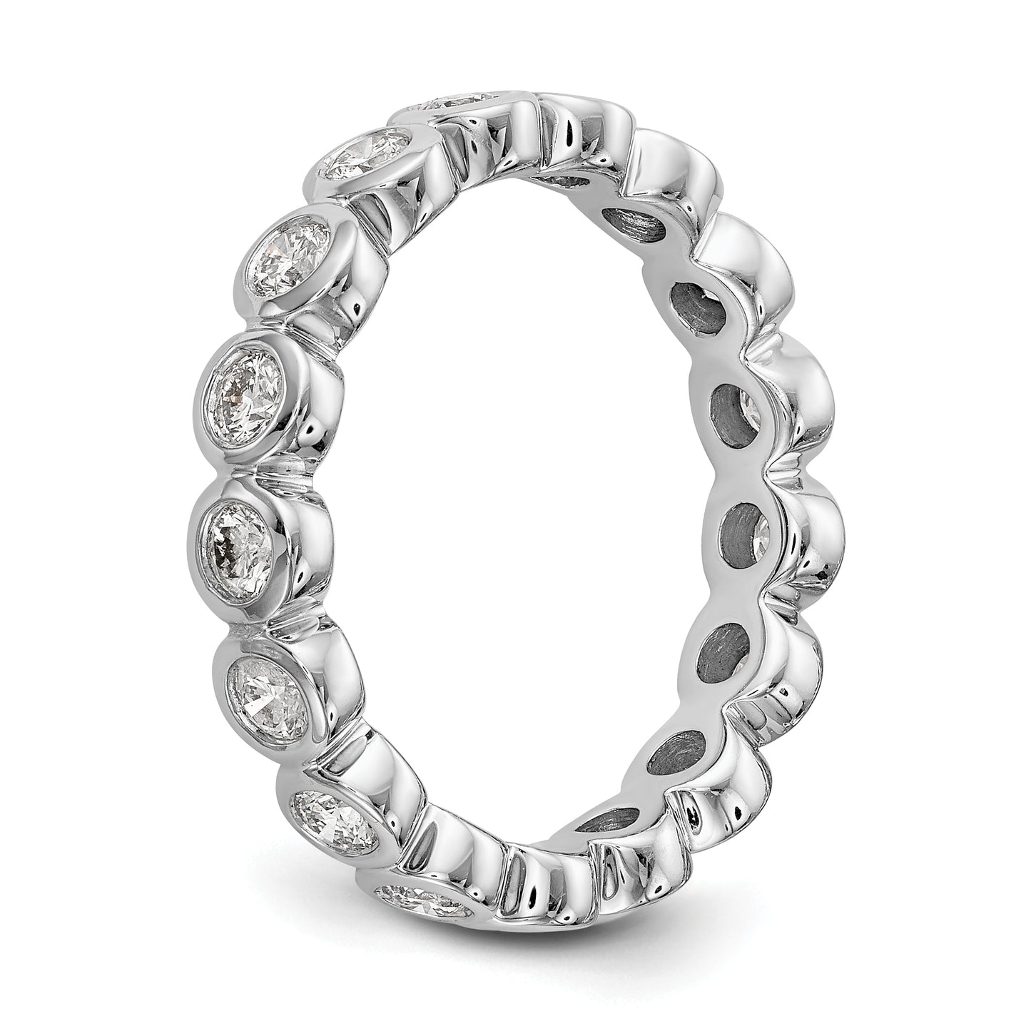 Solid Real 14k White Gold Polished 1ct Bezel Set CZ Eternity Wedding Band Ring