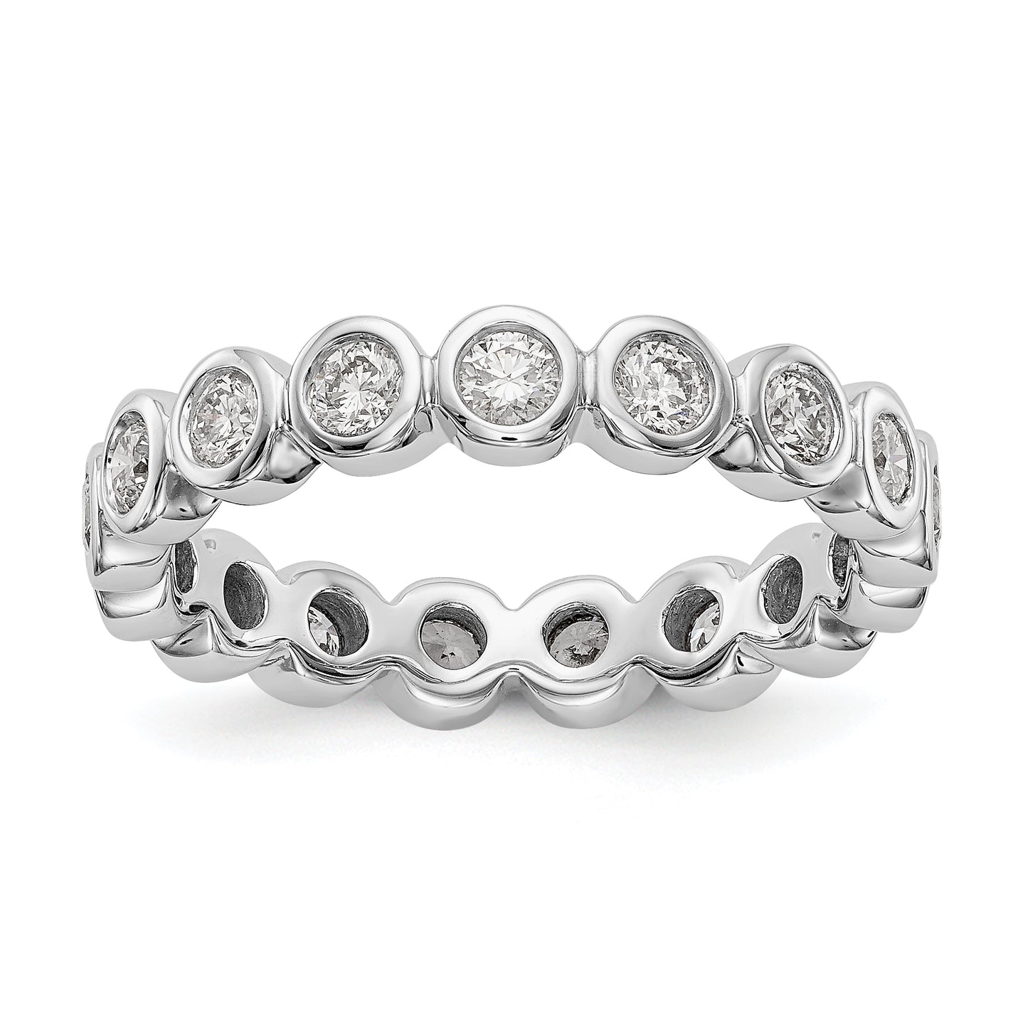 Solid Real 14k White Gold Polished 1ct Bezel Set CZ Eternity Wedding Band Ring