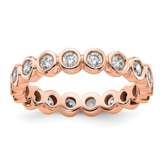 Solid Real 14k Rose Gold Polished 1ct Bezel Set CZ Eternity Wedding Band Ring