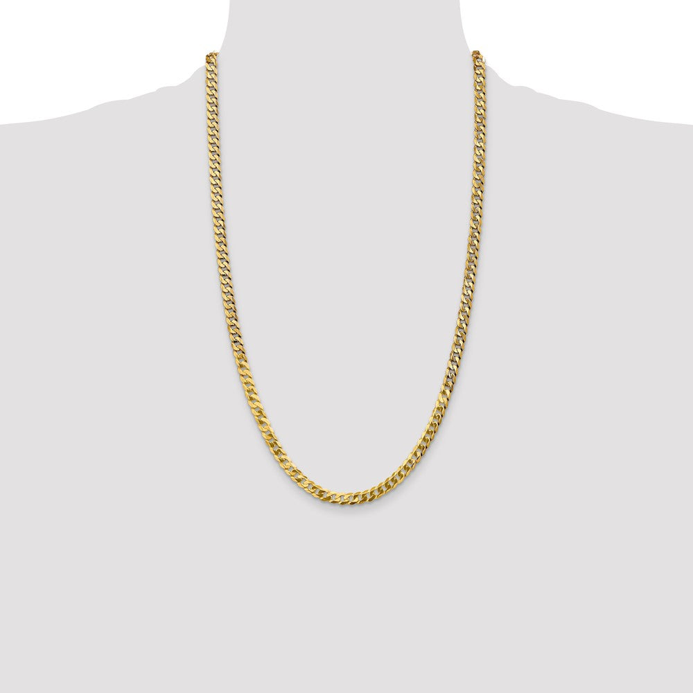 Solid 14K Yellow Gold 26 inch 4.75mm Flat Beveled Curb with Lobster Clasp Chain Necklace