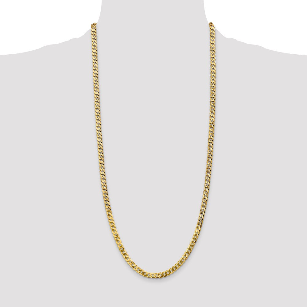 Solid 14K Yellow Gold 30 inch 4.75mm Flat Beveled Curb with Lobster Clasp Chain Necklace