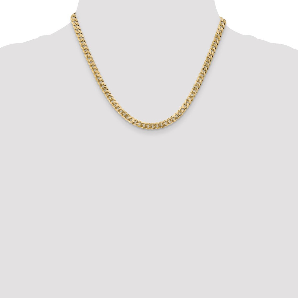 Solid 14K Yellow Gold 18 inch 5.75mm Flat Beveled Curb with Lobster Clasp Chain Necklace