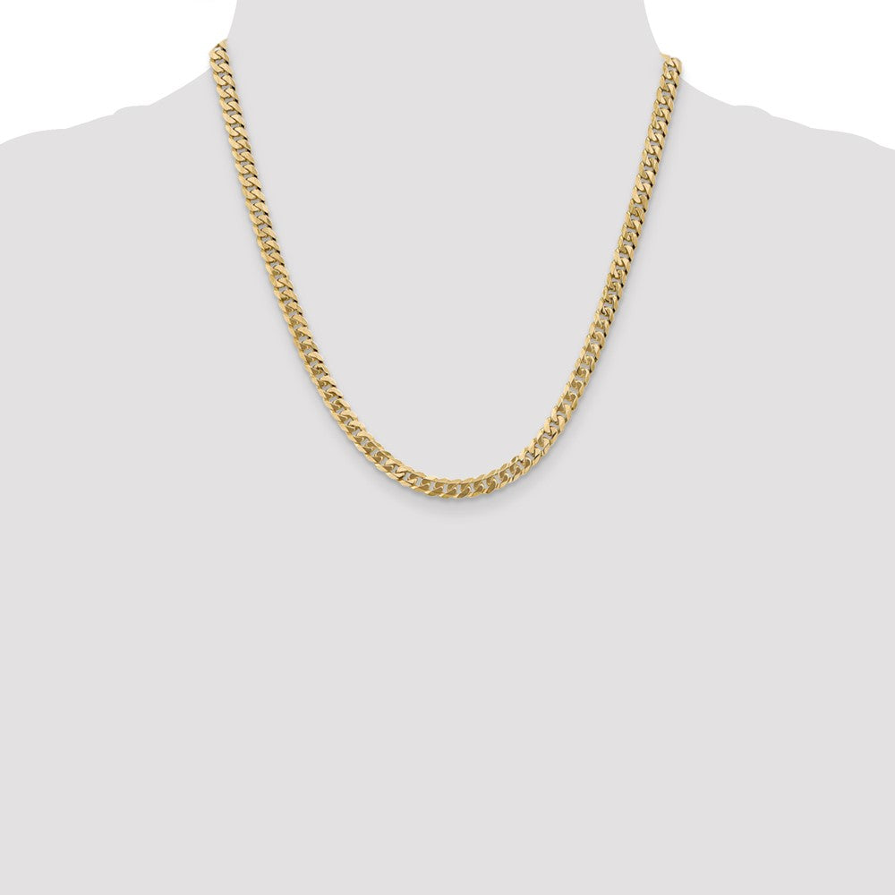 Solid 14K Yellow Gold 20 inch 5.75mm Flat Beveled Curb with Lobster Clasp Chain Necklace