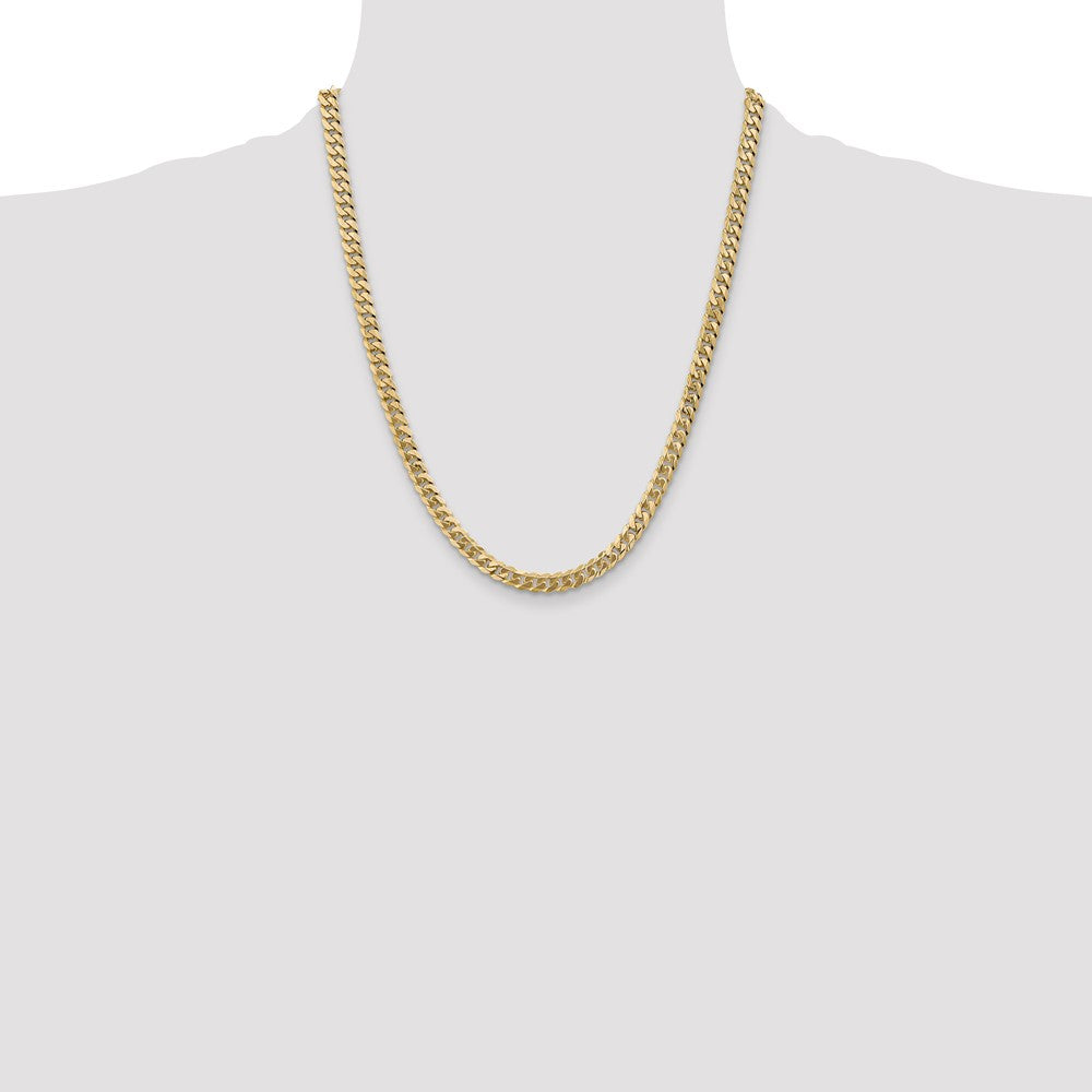 Solid 14K Yellow Gold 22 inch 5.75mm Flat Beveled Curb with Lobster Clasp Chain Necklace