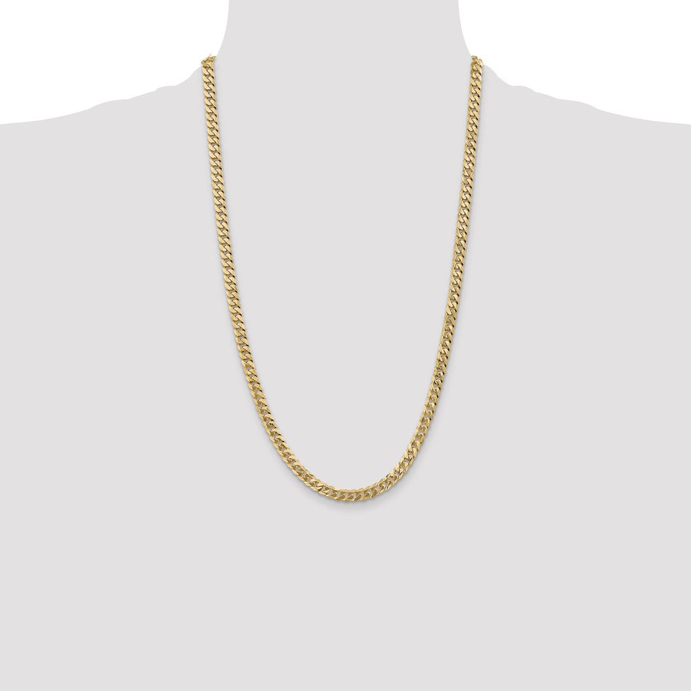 Solid 14K Yellow Gold 26 inch 5.75mm Flat Beveled Curb with Lobster Clasp Chain Necklace