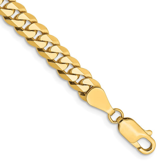 Solid 14K Yellow Gold 8 inch 5.75mm Flat Beveled Curb with Lobster Clasp Bracelet