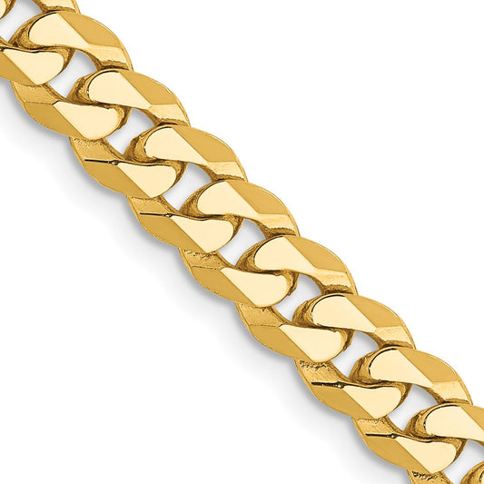 Solid 14K Yellow Gold 30 inch 5.75mm Flat Beveled Curb with Lobster Clasp Chain Necklace