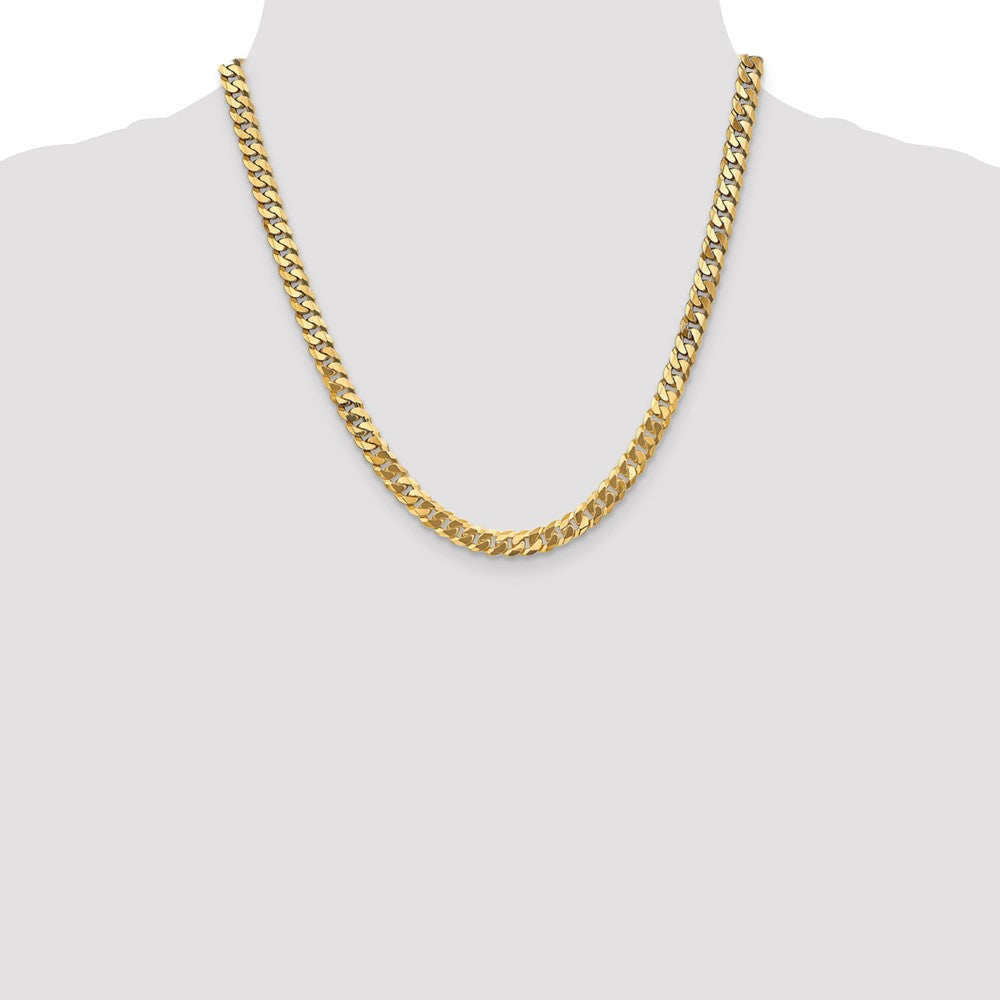 Solid 14K Yellow Gold 20 inch 6.25mm Flat Beveled Curb with Lobster Clasp Chain Necklace