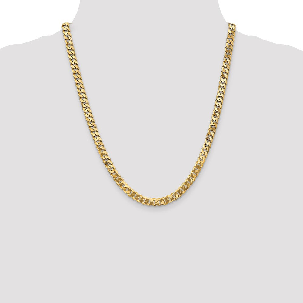 Solid 14K Yellow Gold 22 inch 6.25mm Flat Beveled Curb with Lobster Clasp Chain Necklace