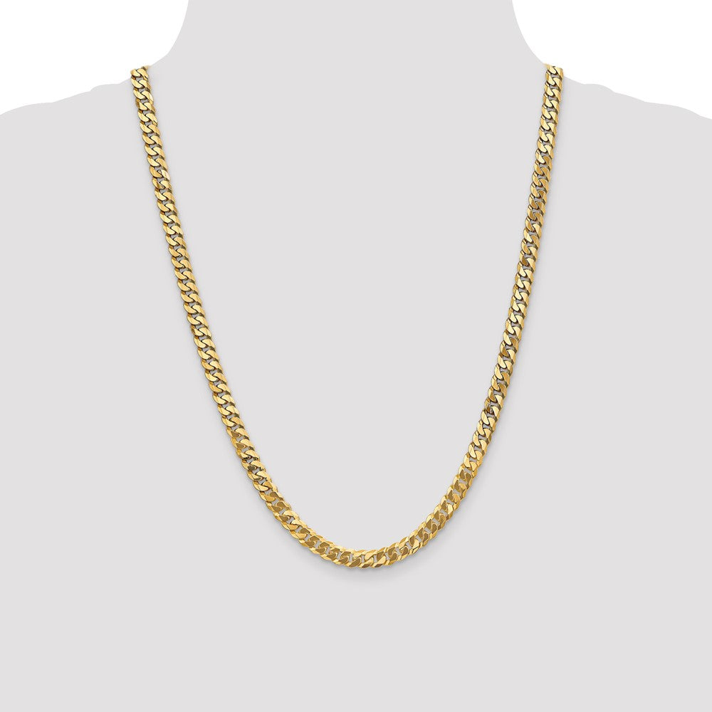 Solid 14K Yellow Gold 24 inch 6.25mm Flat Beveled Curb with Lobster Clasp Chain Necklace