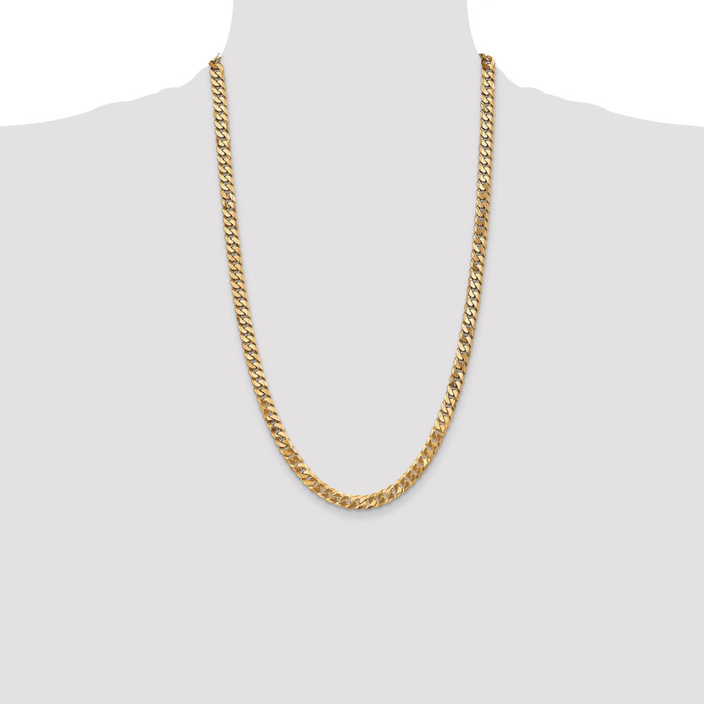 Solid 14K Yellow Gold 26 inch 6.25mm Flat Beveled Curb with Lobster Clasp Chain Necklace