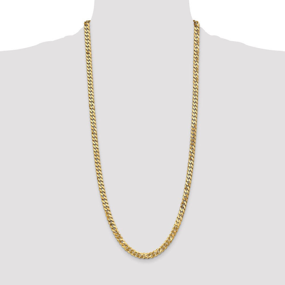 Solid 14K Yellow Gold 30 inch 6.25mm Flat Beveled Curb with Lobster Clasp Chain Necklace