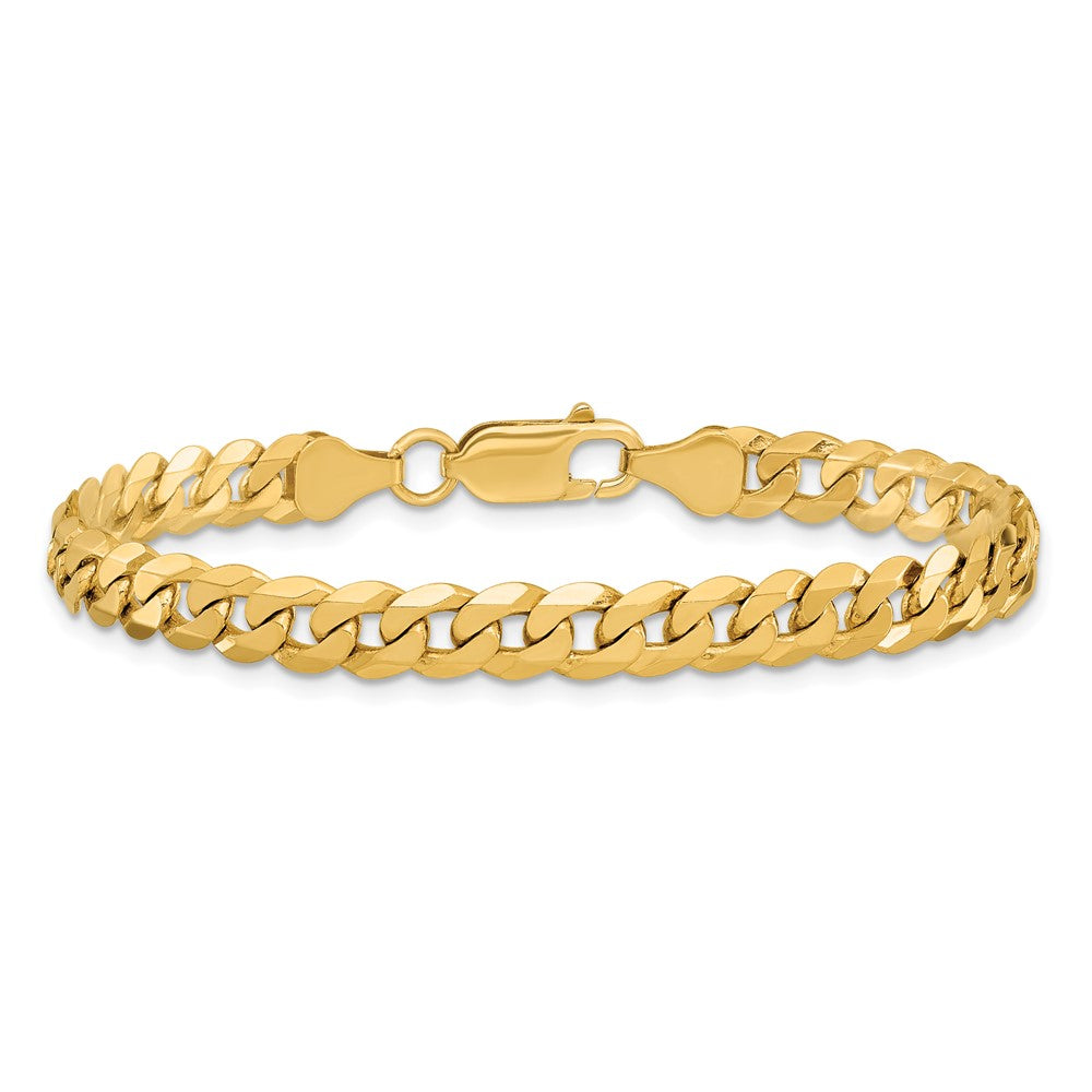 Solid 14K Yellow Gold 8 inch 6.25mm Flat Beveled Curb with Lobster Clasp Bracelet