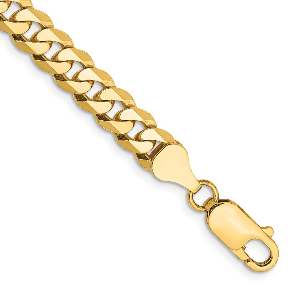 Solid 14K Yellow Gold 7 inch 6.25mm Flat Beveled Curb with Lobster Clasp Bracelet