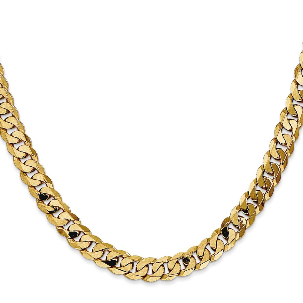 Solid 14K Yellow Gold 26 inch 7.25mm Flat Beveled Curb with Lobster Clasp Chain Necklace