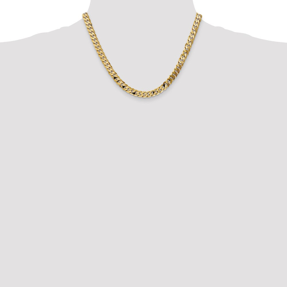 Solid 14K Yellow Gold 18 inch 7.25mm Flat Beveled Curb with Lobster Clasp Chain Necklace