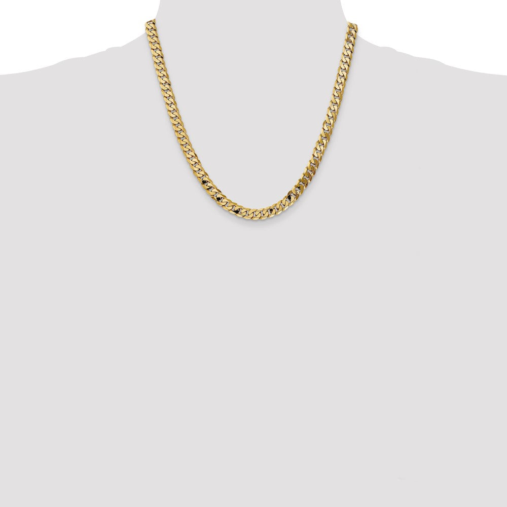 Solid 14K Yellow Gold 20 inch 7.25mm Flat Beveled Curb with Lobster Clasp Chain Necklace