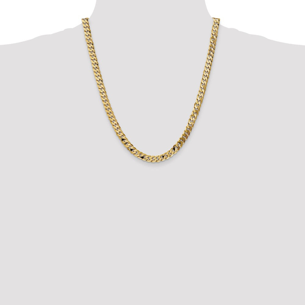 Solid 14K Yellow Gold 22 inch 7.25mm Flat Beveled Curb with Lobster Clasp Chain Necklace